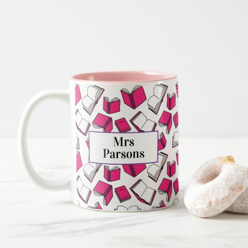 School Class Teacher Pink Librarian Books Pattern Two_Tone Coffee Mug