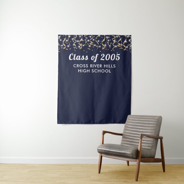 School Class Year Navy Blue Gold Custom Backdrop (In Situ)