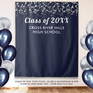 School Class Year Photo Backdrop Navy Blue Silver 