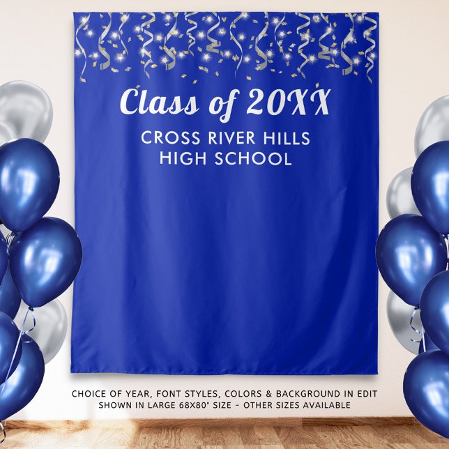 School Class Year Photo Backdrop Royal Blue Silver (Creator Uploaded)