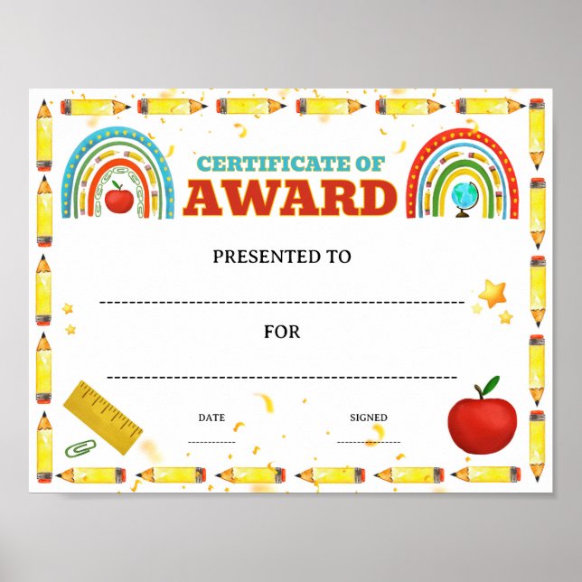 School classroom achievement award editable poster (Front)