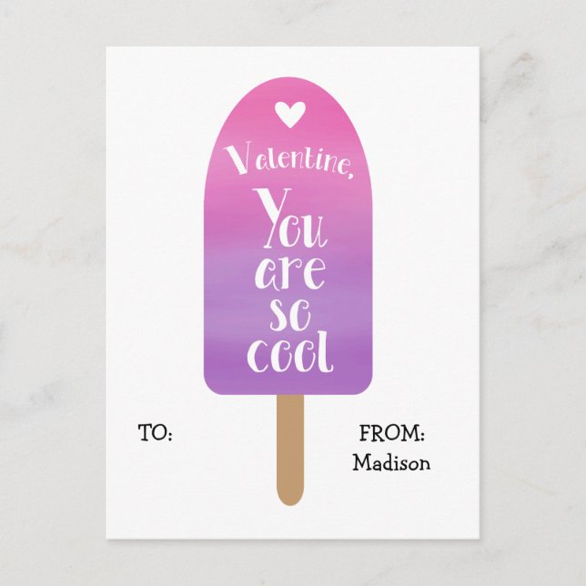 School Classroom Valentine Cards for Kids Popsicle (Front)