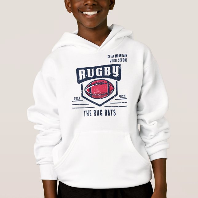 School Club Team League Name Year Rugby  Hoodie (Front)