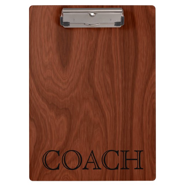 School Coach Gift | Classy Mahogany Wood Look Clipboard (Front)