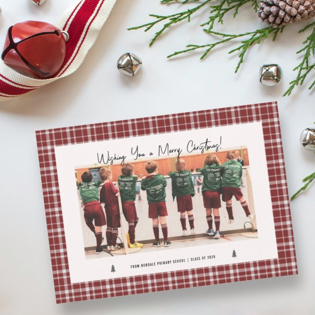 School/college Merry Christmas Children Red Plaid Holiday Card (Creator Uploaded)