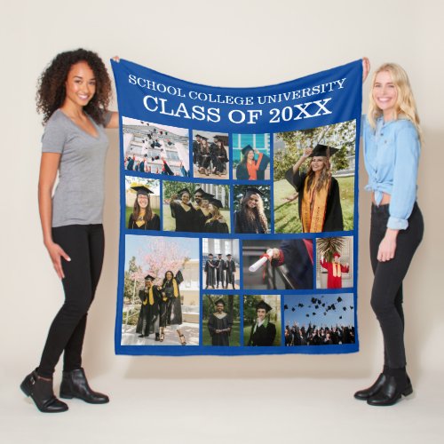 School College University Graduation Photo Blue Fleece Blanket