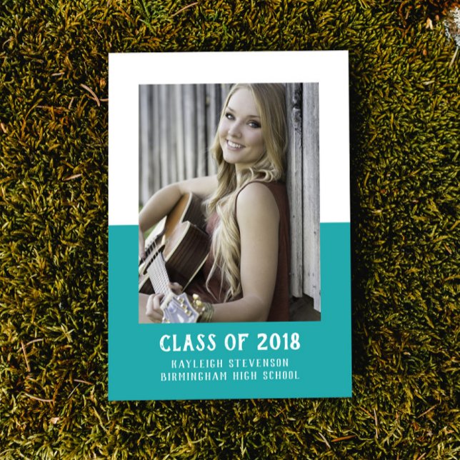 School Color Block Graduation Invite | Teal (School Color Block Photo Graduation Invite - Teal)