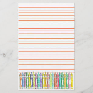 School Color Crayon Teacher Orange Lined Stationery