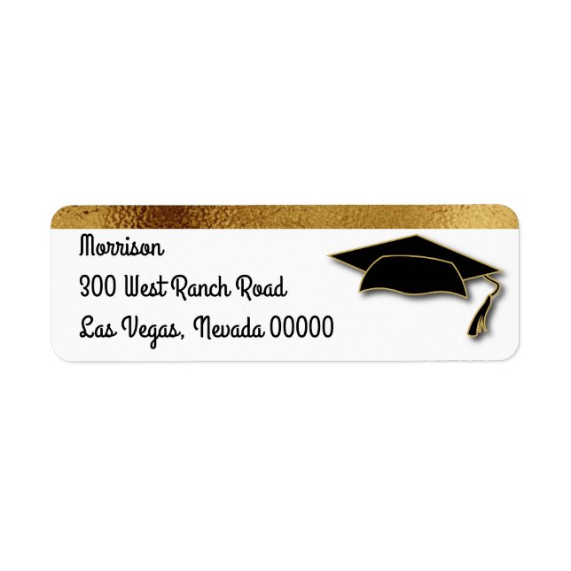 School Color Gold Graduation Cap Monogram  Label (Front)