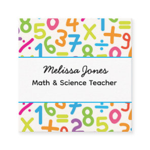 School Colorful Numbers Math Teacher  Square Business Card