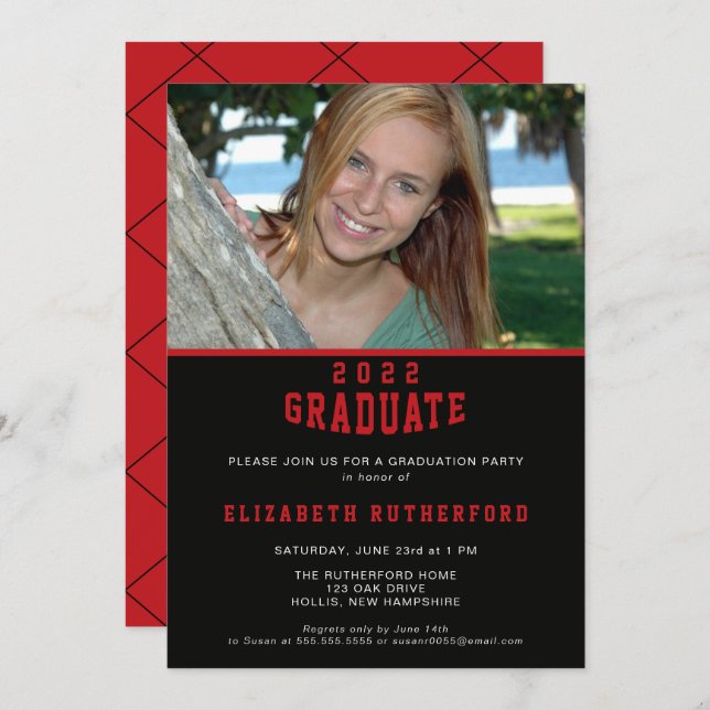 School Colors 20XX Graduate Photo Card (Front/Back)