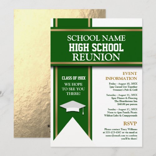 School Colors Banner Custom Class Reunion Custom Invites