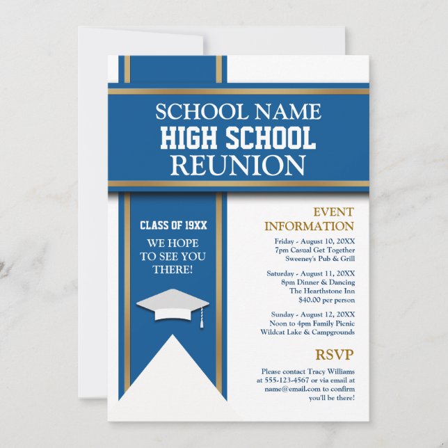 School Colors Banner Custom Class Reunion Invitation (Front)