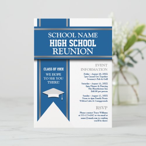 School Colors Banner Custom Class Reunion Invite