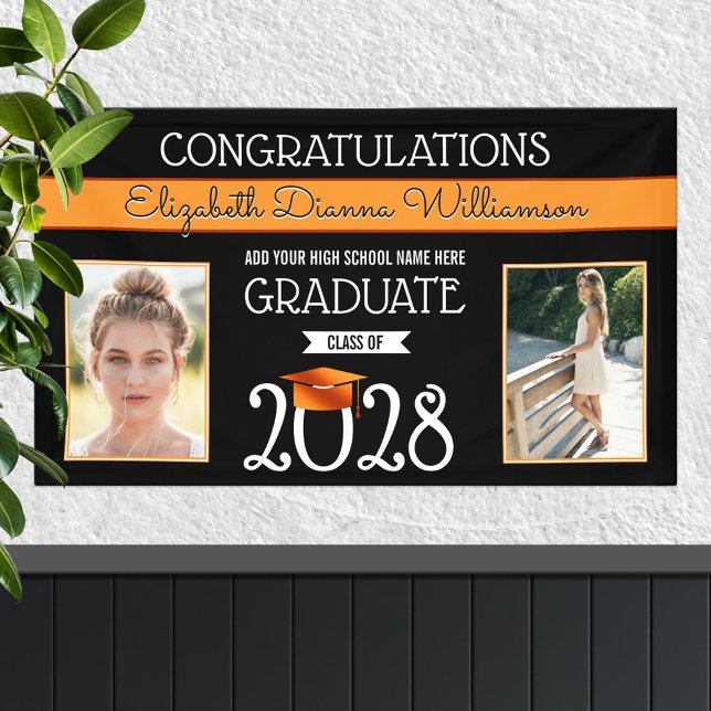 School Colors Black and Orange Graduation Banner (Creator Uploaded)