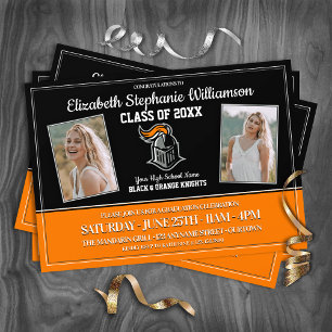 School Colors Black and Orange Graduation Party Invitation