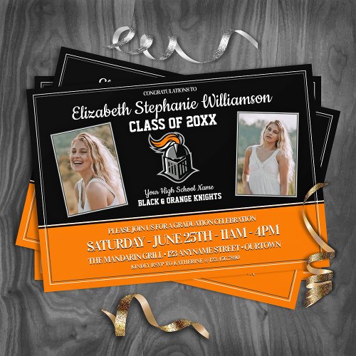 School Colors Black and Orange Graduation Party Invitation