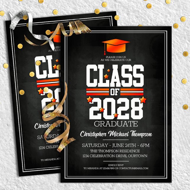 School Colors Black and Orange Graduation Party Invitation (Creator Uploaded)