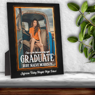 School Colors Black and Orange Graduation Photo Plaque