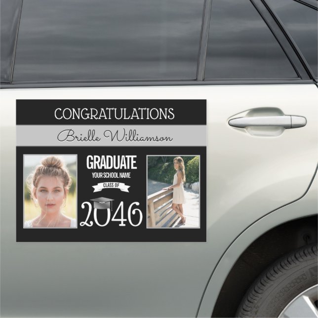 School Colors Black and Silver Graduation Parade Car Magnet (In Situ)