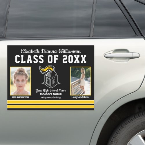 School Colors Black and Yellow Graduation Parade Car Magnet