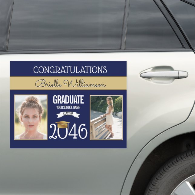 School Colors Blue and Gold Graduation Parade Car Magnet (In Situ)
