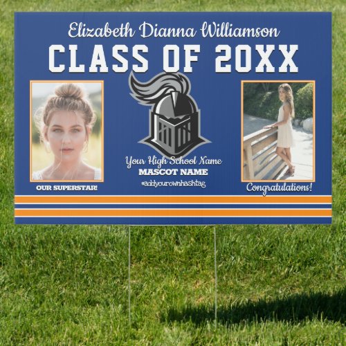 School Colors Blue and Orange Graduation Lawn Sign