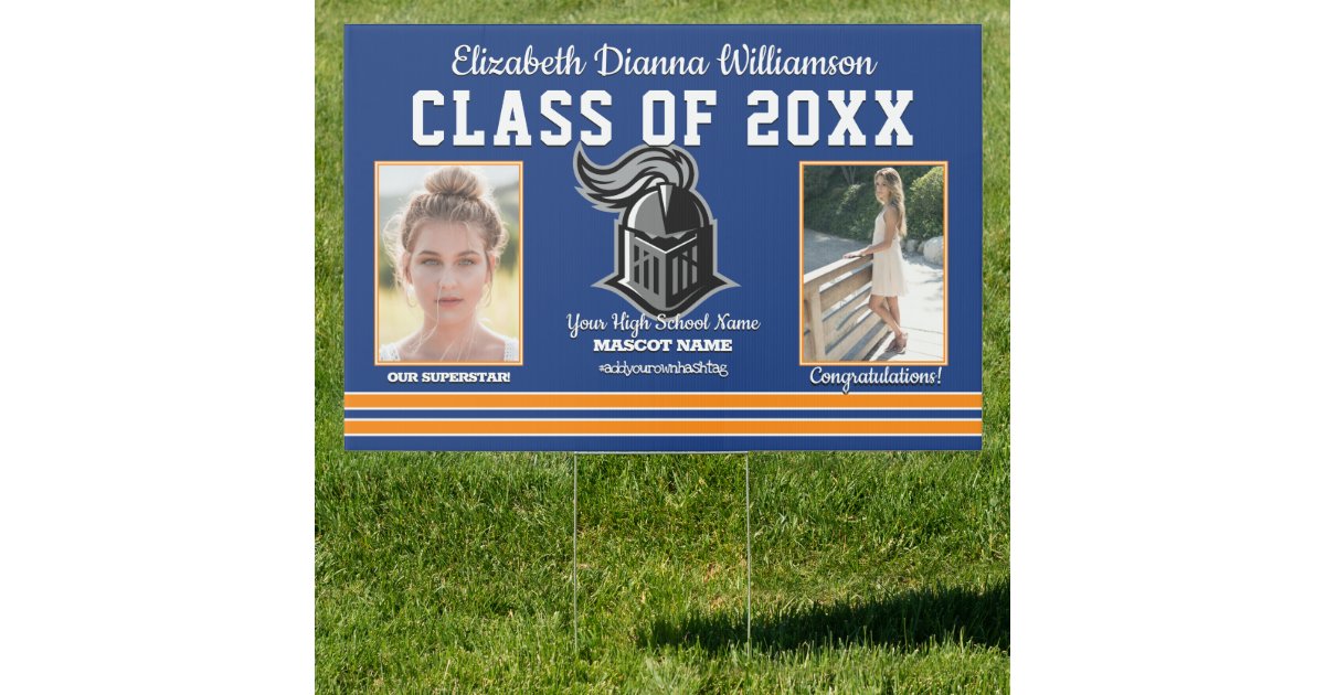 School Colors Blue and Orange Graduation Lawn Sign | Zazzle