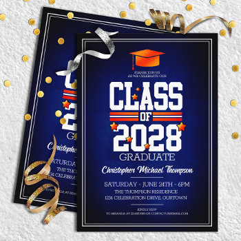 School Colors Blue And Orange Graduation Party Invitation by reflections06 at Zazzle