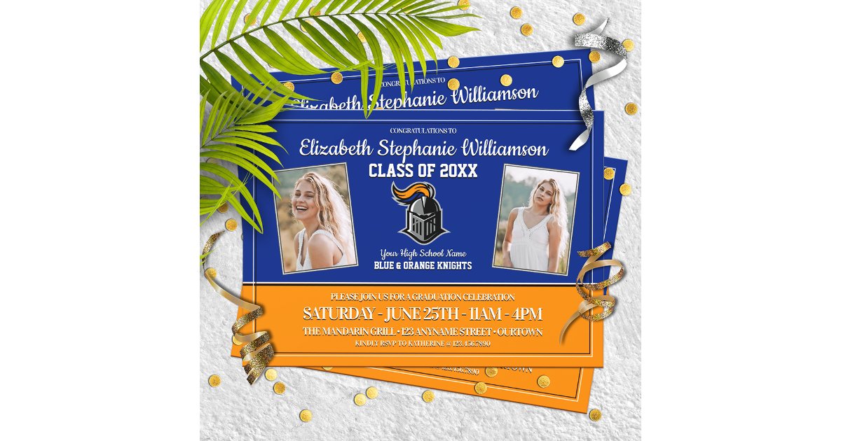 School Colors Blue and Orange Graduation Party Invitation | Zazzle