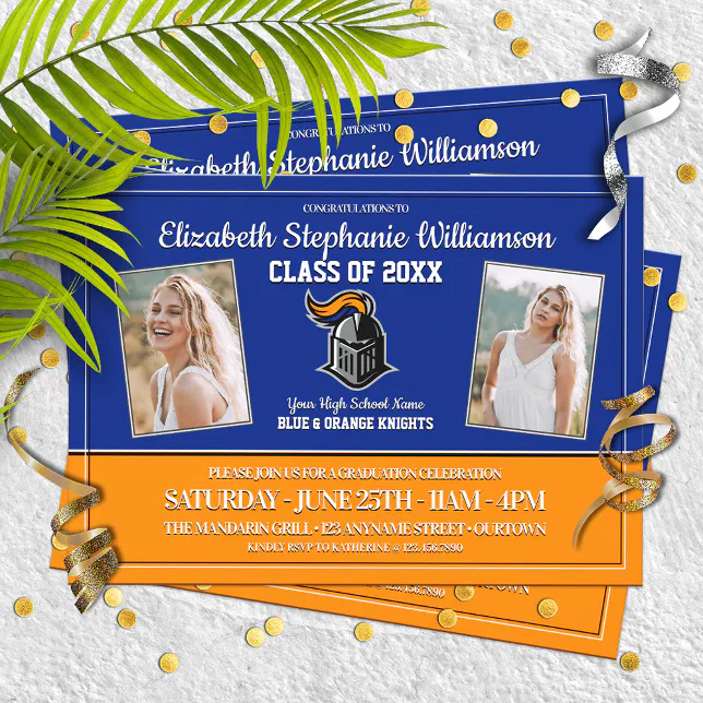 School Colors Blue and Orange Graduation Party Invitation | Zazzle