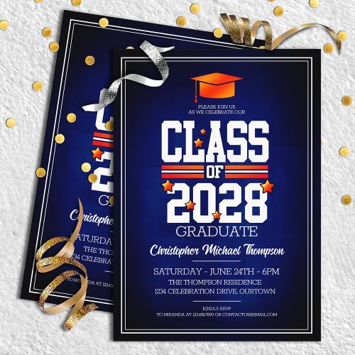 School Colors Blue and Orange Graduation Party Invitation