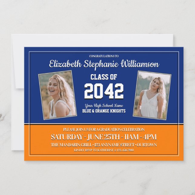 School Colors Blue and Orange Graduation Party Invitation (Front)