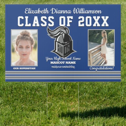 School Colors Blue and Silver Graduation Lawn Sign