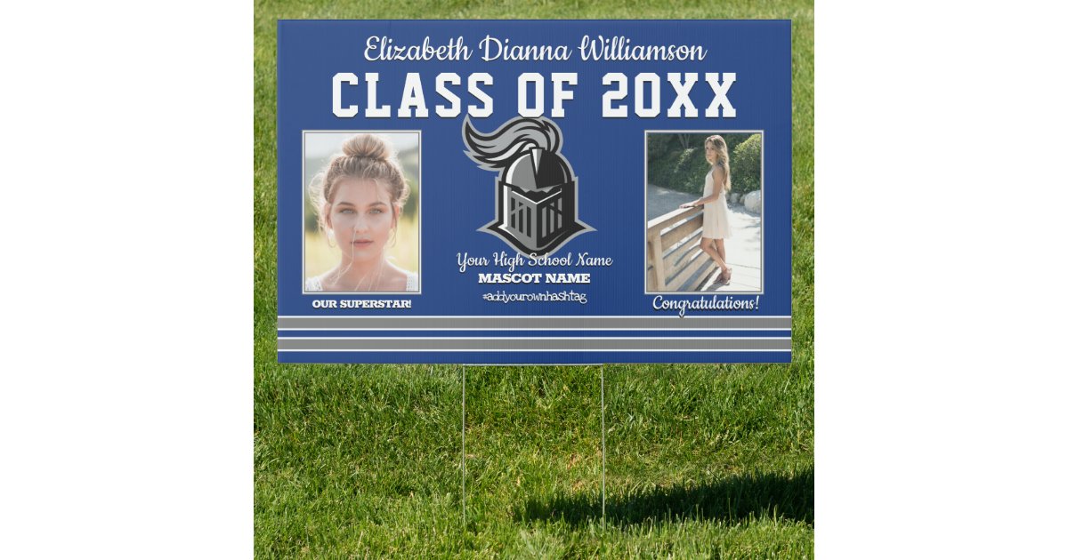 School Colors Blue and Silver Graduation Lawn Sign | Zazzle