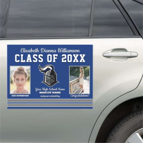 School Colors Blue and Silver Graduation Parade Car Magnet