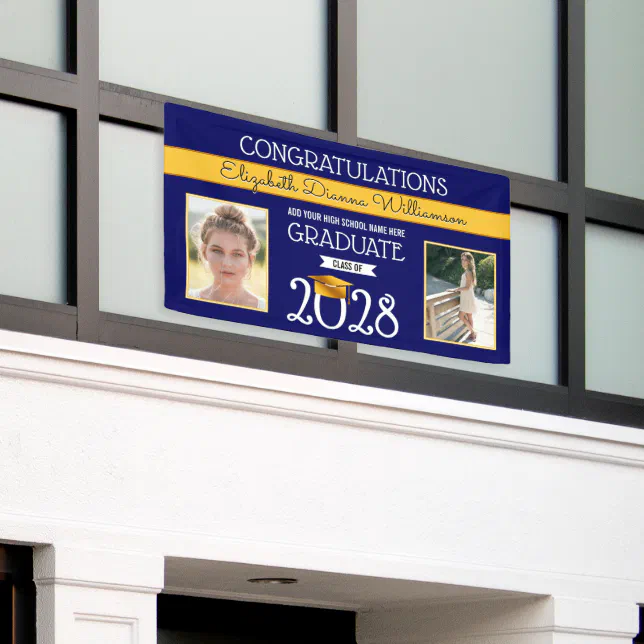School Colors Blue and Yellow Graduation Banner | Zazzle