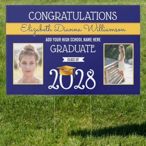 School Colors Blue and Yellow Graduation Sign