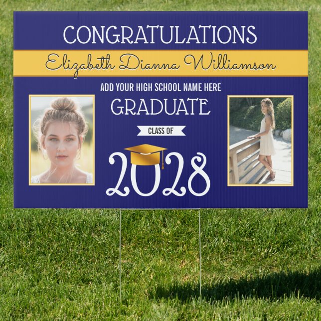 School Colors Blue and Yellow Graduation Sign (Insitu)