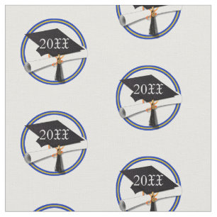 School Colors Blue & Gold Grad Cap w/Diploma Fabric