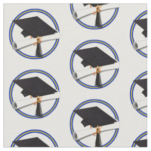School Colors Blue & Gold Grad Cap w/Diploma Fabric