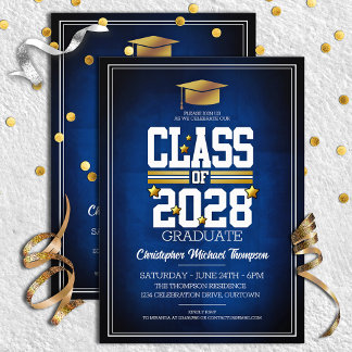 School Colors Blue|Gold Graduation Party Invitation