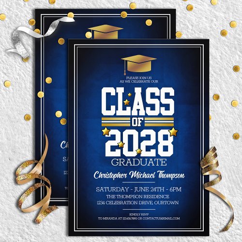 School Colors BlueGold Graduation Party  Invitation