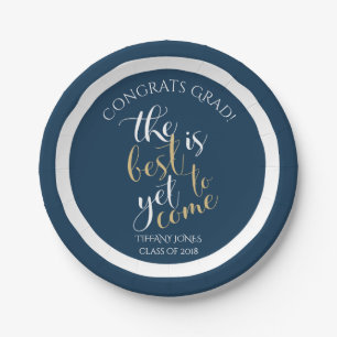 School Colors Blue The Best is Yet to Come Grad Paper Plates
