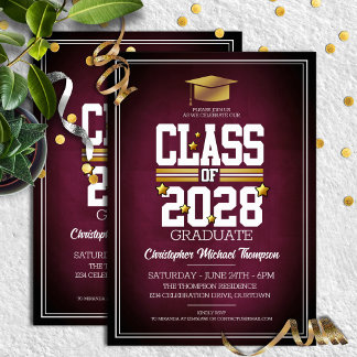 School Colors Burgundy and Gold Graduation Party Invitation