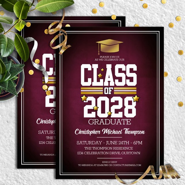 School Colors Burgundy and Gold Graduation Party  Invitation (Creator Uploaded)