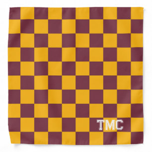 School Colors Check Maroon Gold Initials Team Fun Bandana