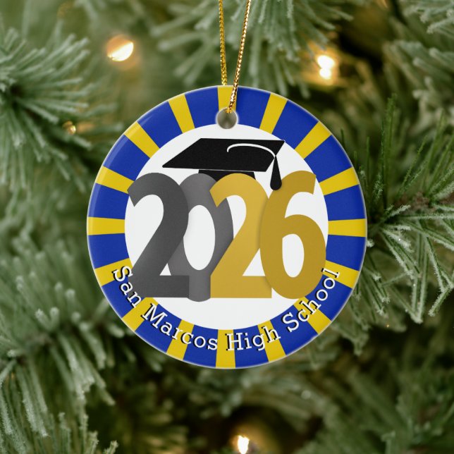 School Colors Class of 2026 Photo Ceramic Ornament (Tree)