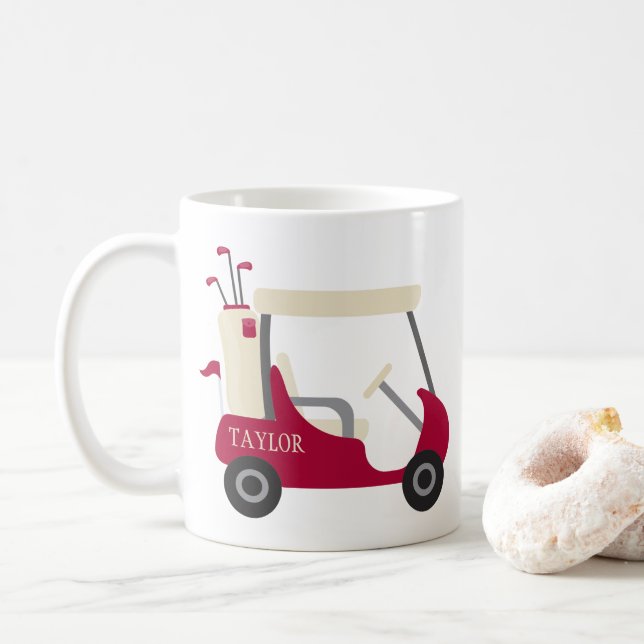 School Colors - Crimson & Cream Golf Cart Coffee Mug (With Donut)