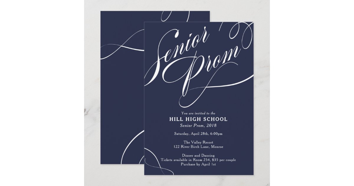 School Colors Fancy Script Prom Invitation | Zazzle